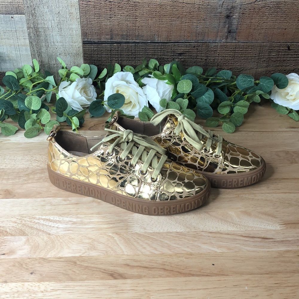 Opening Ceremony La Cienega Metallic Embossed Low Top Sneakers Gold, 5M - Picture 6 of 6